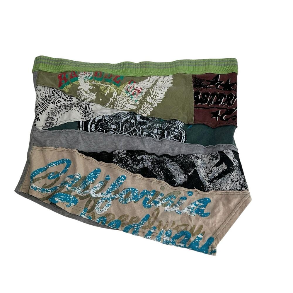 Free People Patchwork Bandeau Top in Green, Beige, Teal, Black